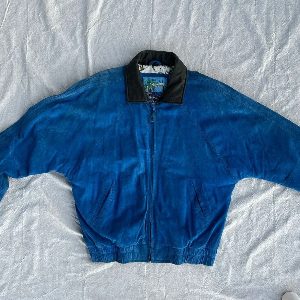 Vintage‎ Blue Overland Outfitters Suede Leather Jacket 